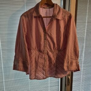 Cato Pink Fitted Striped Button-Down Shirt Size 18/20 Very Detailed Cotton Blend